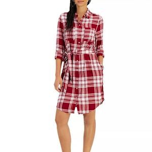 Style & Co. Red White Plaid Dress Women’s Size L Casual Holiday